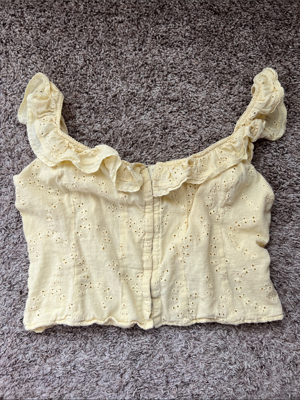 Women’s Pale Yellow Eyelet Ruffle Crop Top